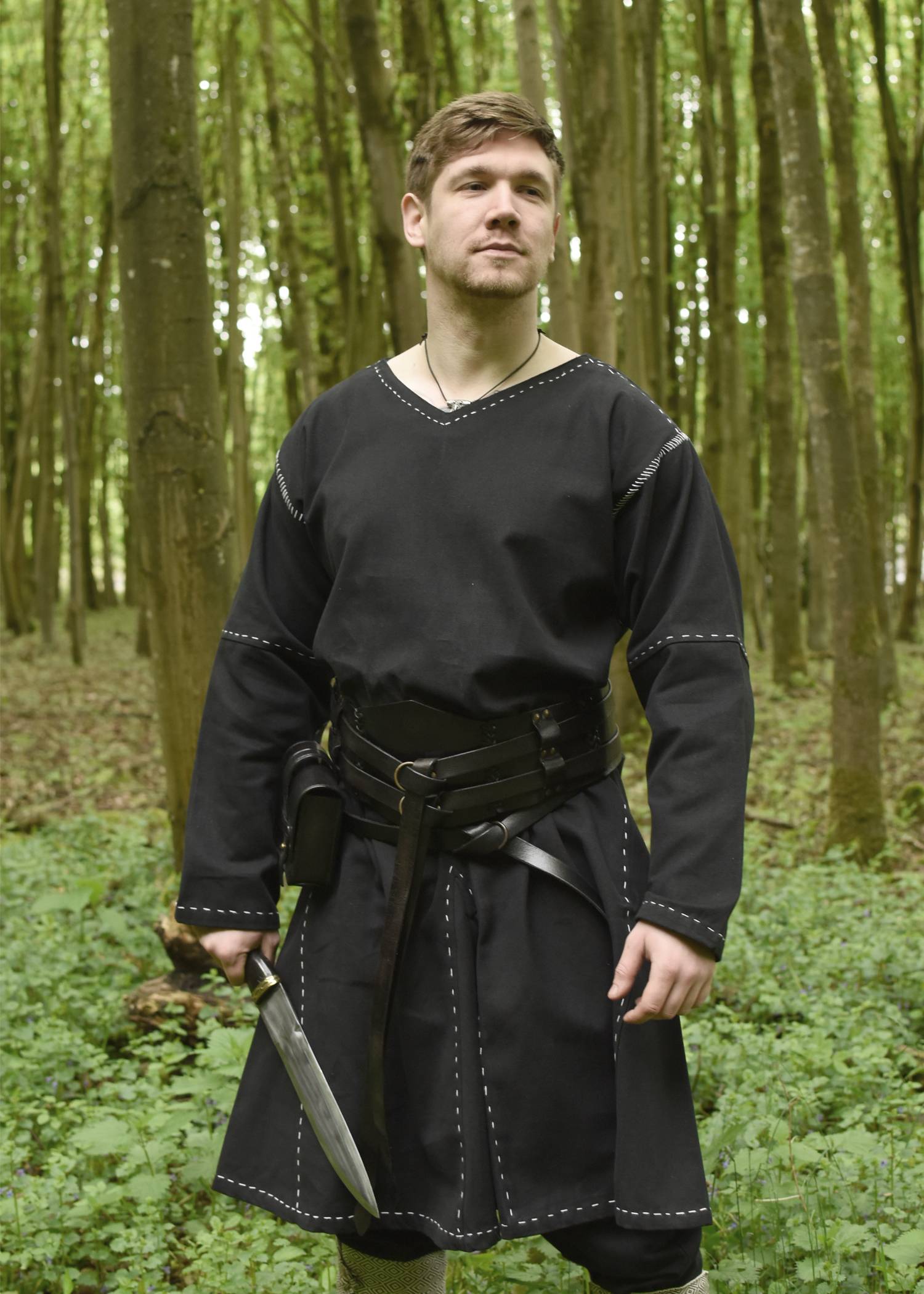 Breiter Ledergürtel, Doppelgürtel mit Flechtnaht, Unisex, schwarz, verschiedene Größen
