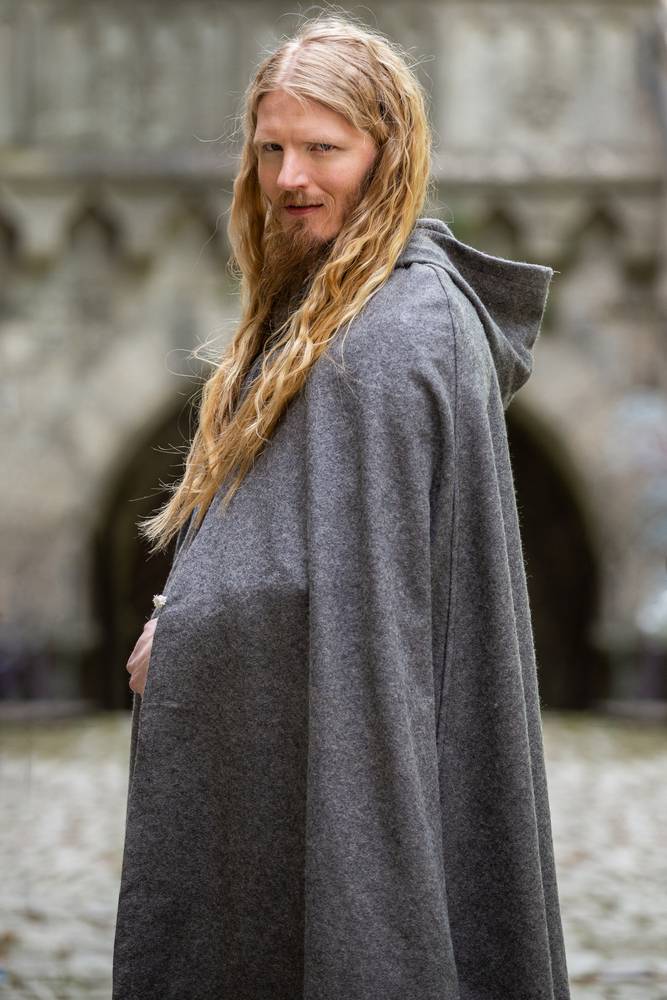 ​Middeleeuwse Wollen Cape in Grijs, 131 cm