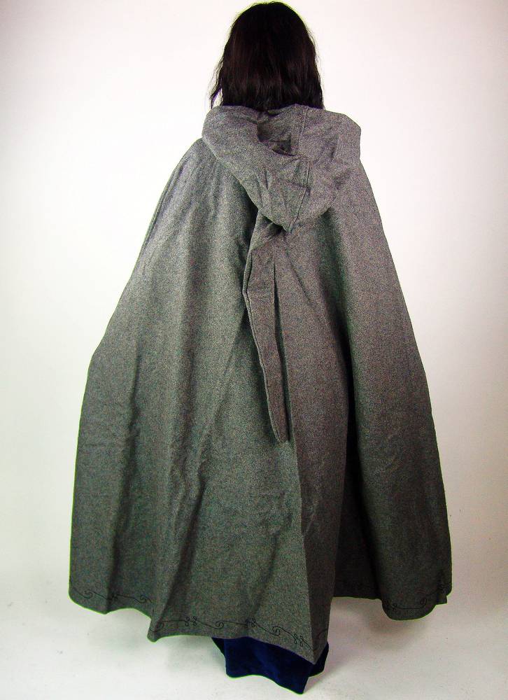 Middeleeuwse Cape Wol in Grijs met Borduursels, 131 cm