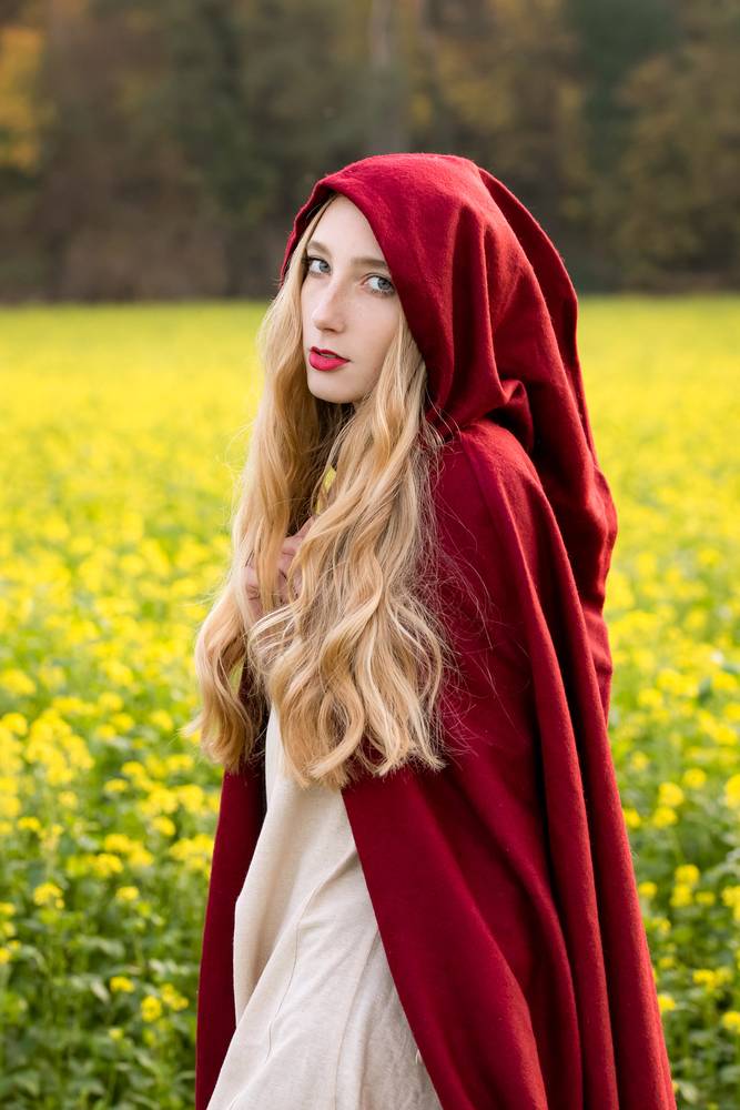Middeleeuwse Wollen Cape in Rood, 160 cm