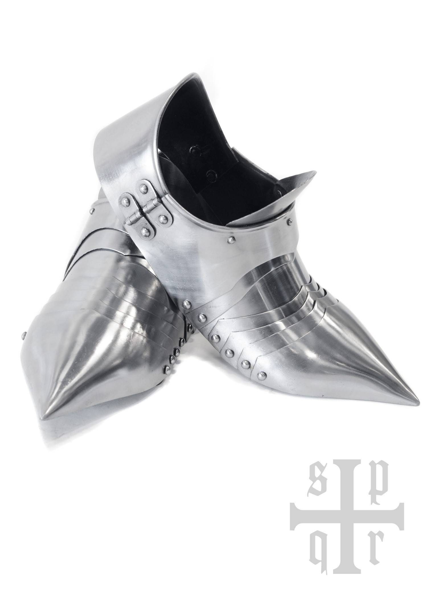 Harnas Sabatons, gepantserde schoenen, 14e eeuw, 1,5 mm staal, paar