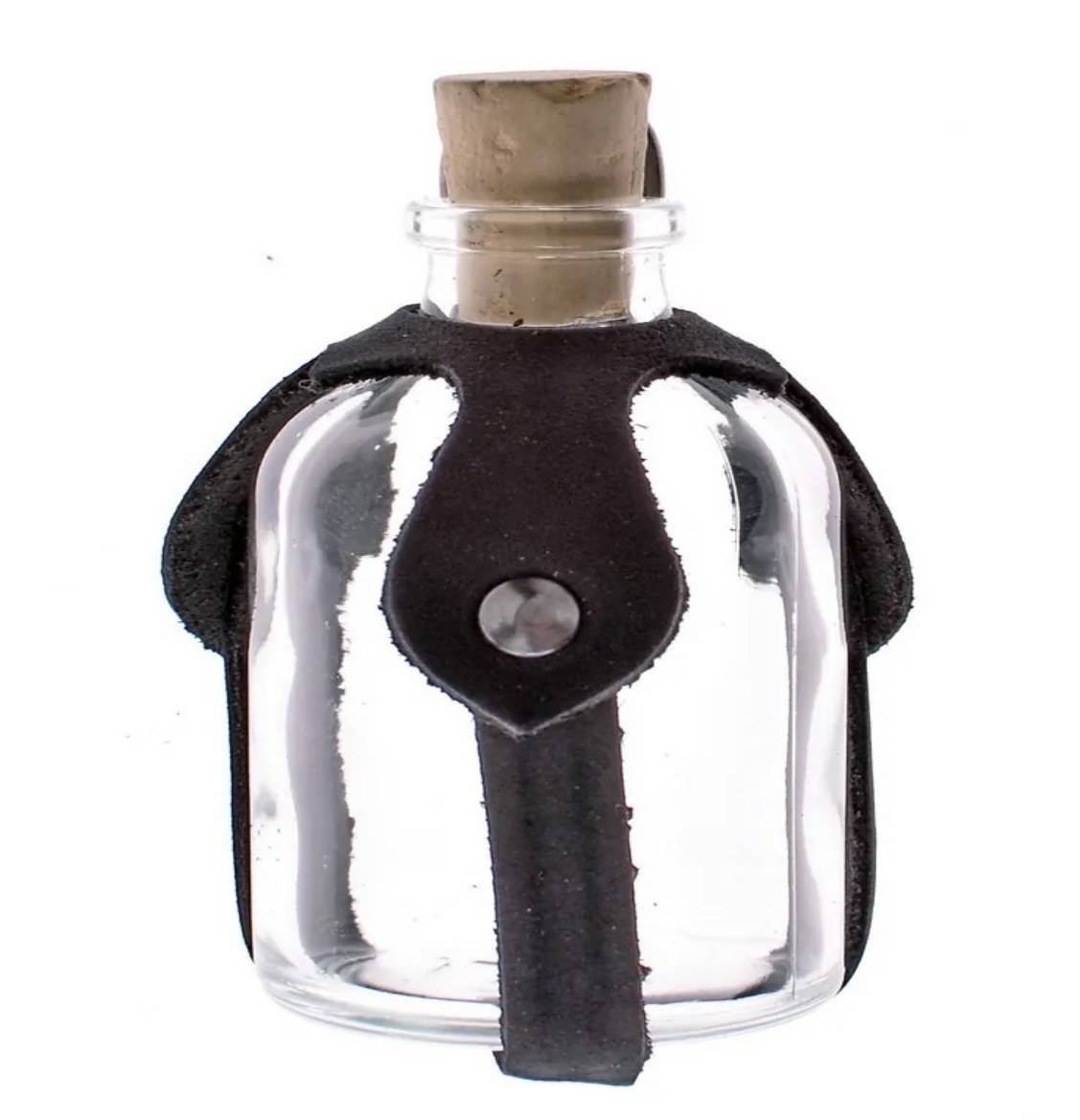 Heksen en Alchemisten Drankflesje, 50 ml in zwarte leren houder