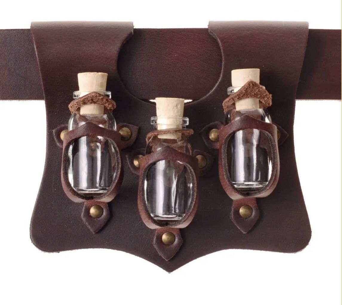 Hexen-Alchemisten Trankhalter für LARP mit 3 aufgesetzten Flaschen in Braun