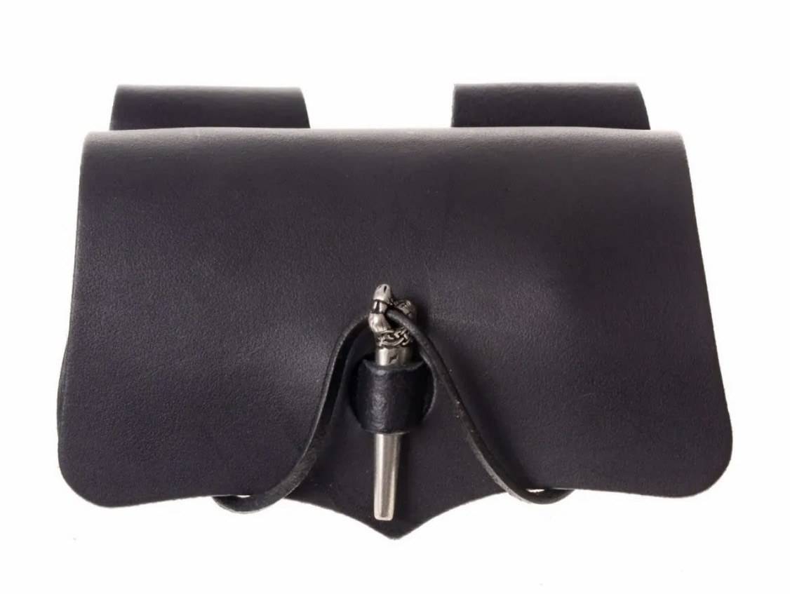Heksen- en Alchemisten Toverdrankflesjes Etui met Vikingsluiting in Zwart Leder