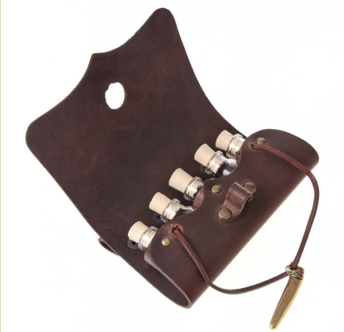 Heksen- en Alchemisten Toverdrankflesjes Etui met Vikingsluiting in Bruin