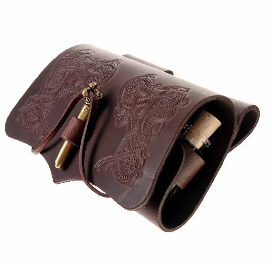 Heksen- en Alchemisten Toverdrankflesjes Etui met Vikingsluiting, Verkrijgbaar in Zwart, 3 of 5 Flesjes