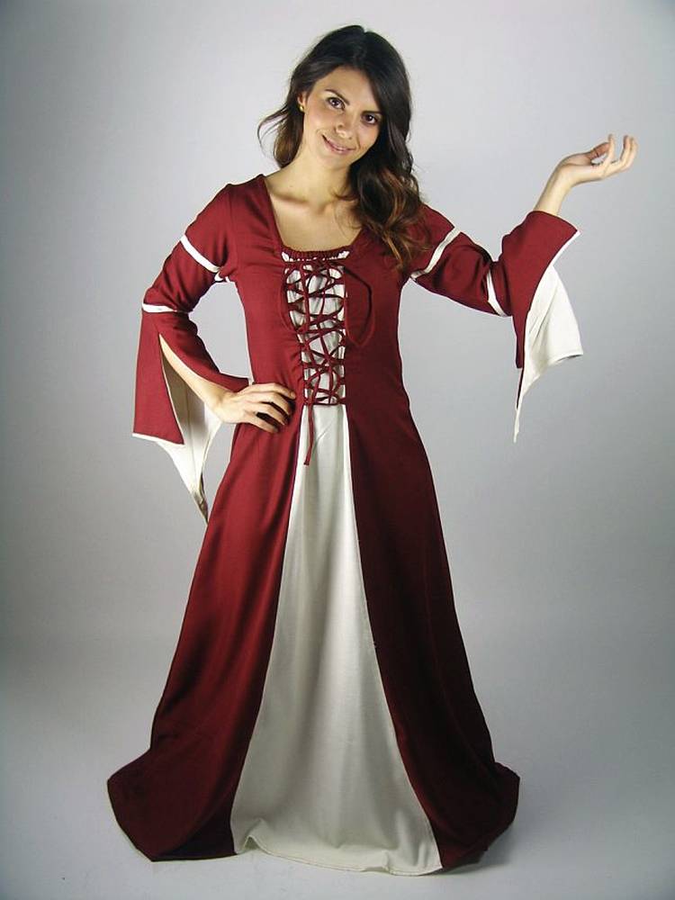 ​Mittelalterkleid in Rot-Natur