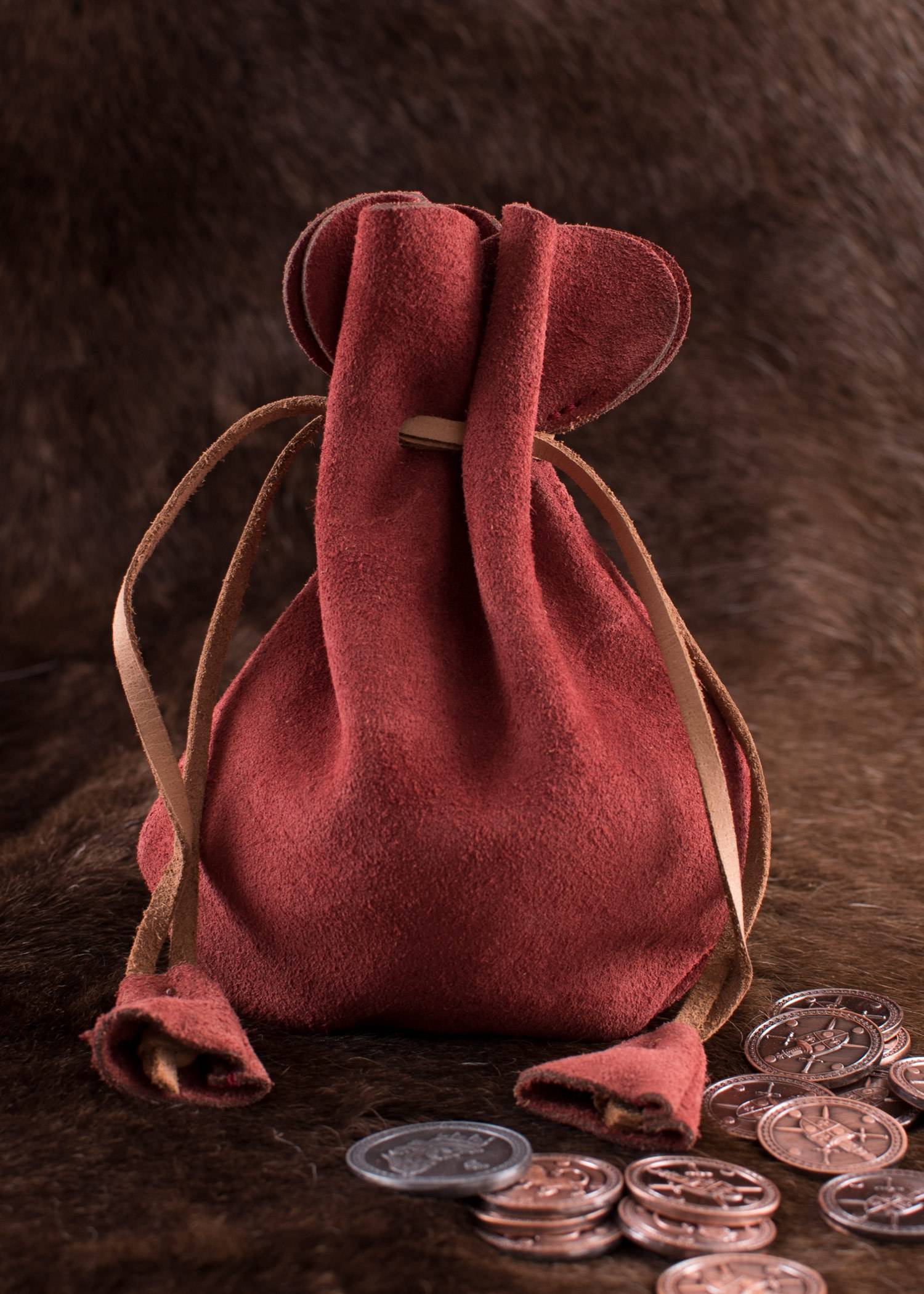 Middeleeuwse Leren Buidel in Rood, 16 cm