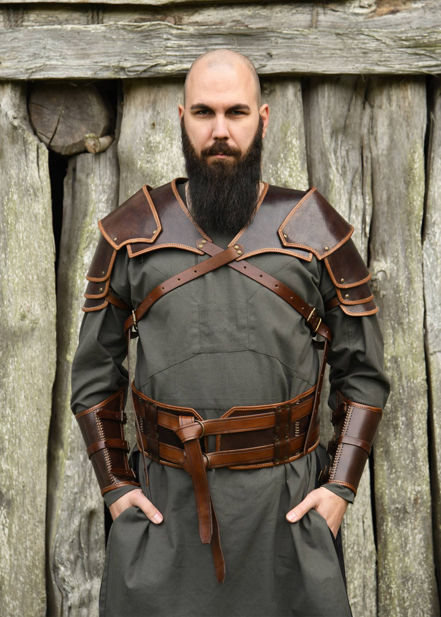 "Ragnar" Leren Schouderstuk (Rechts) – Bruin
