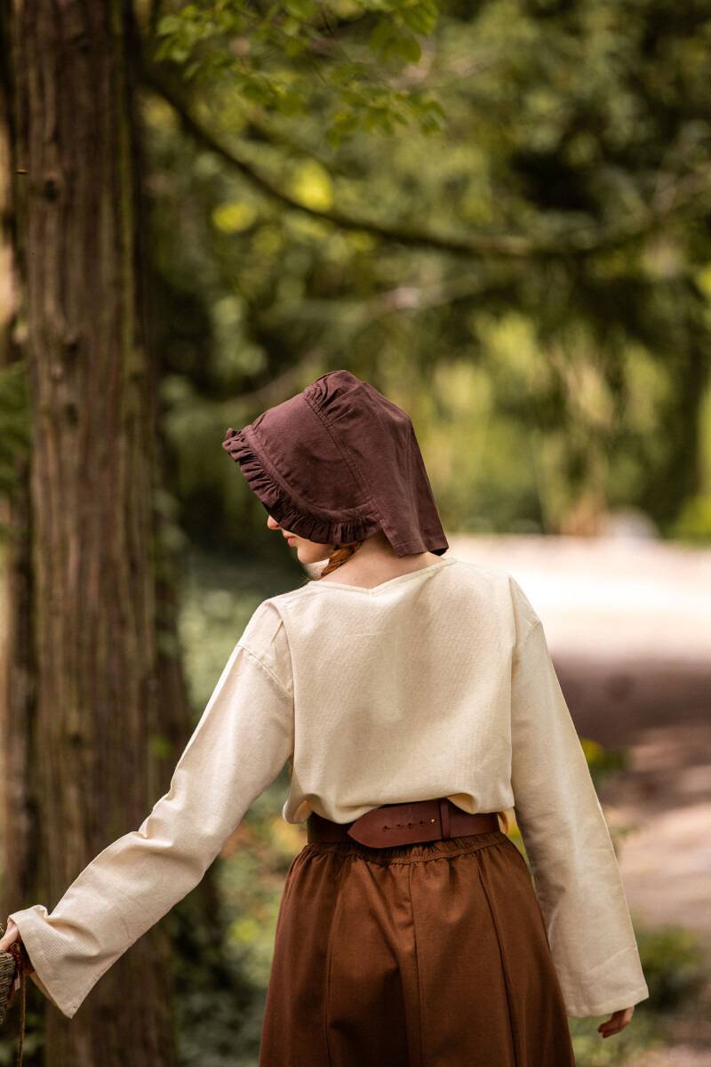 ​​​Middeleeuwse Dames Muts met Kant​ in Bruin