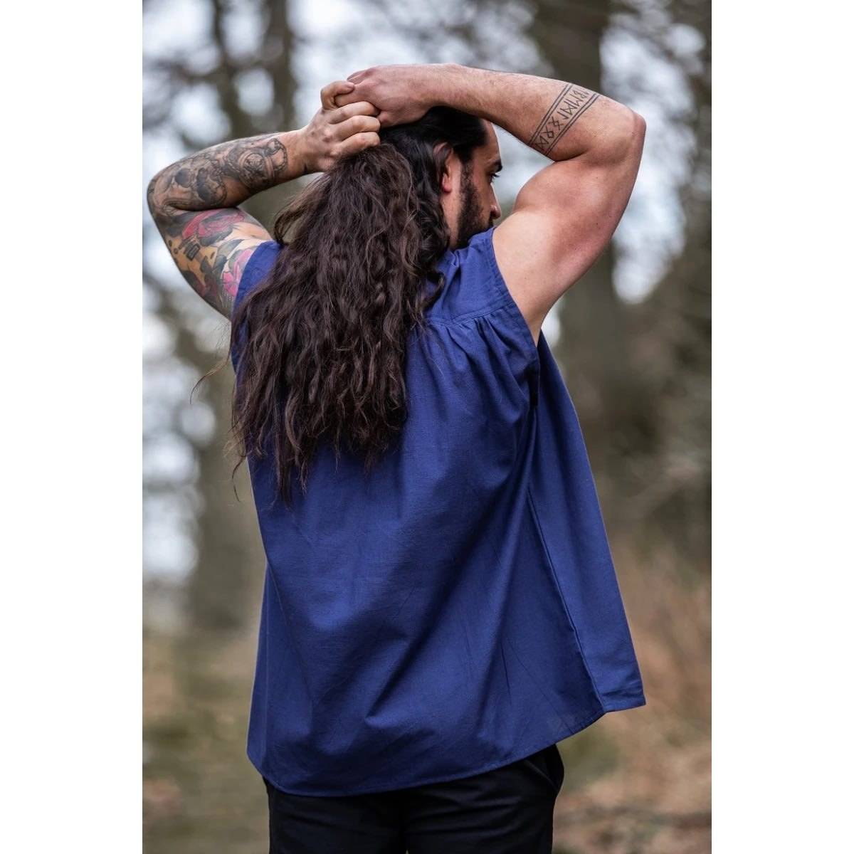 ​Middeleeuwse Blouse, Mouwloos in Blauw