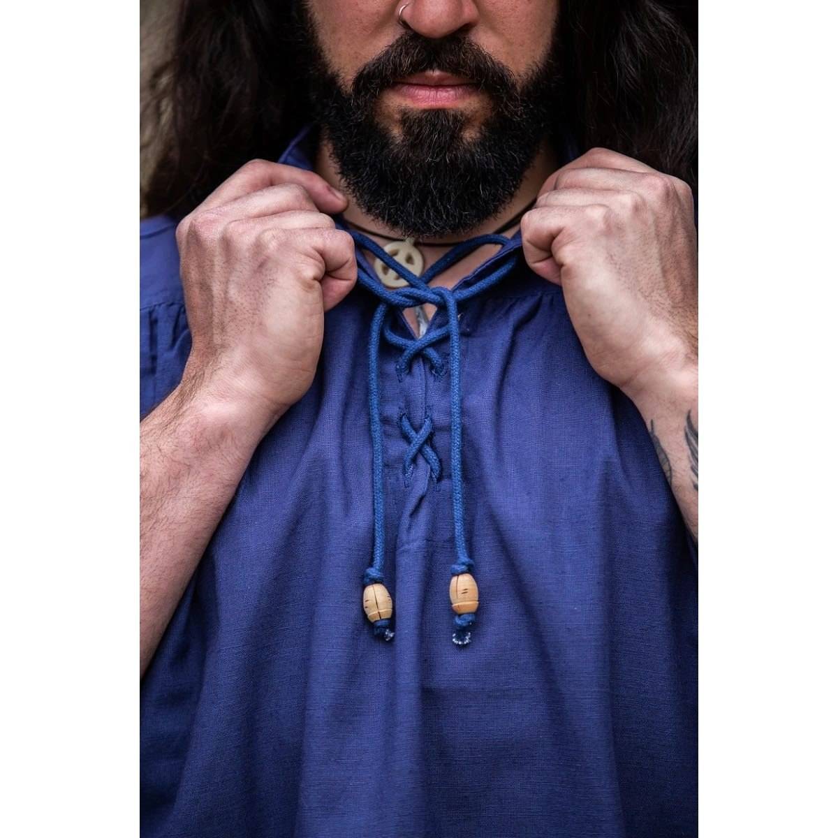 ​Middeleeuwse Blouse, Mouwloos in Blauw