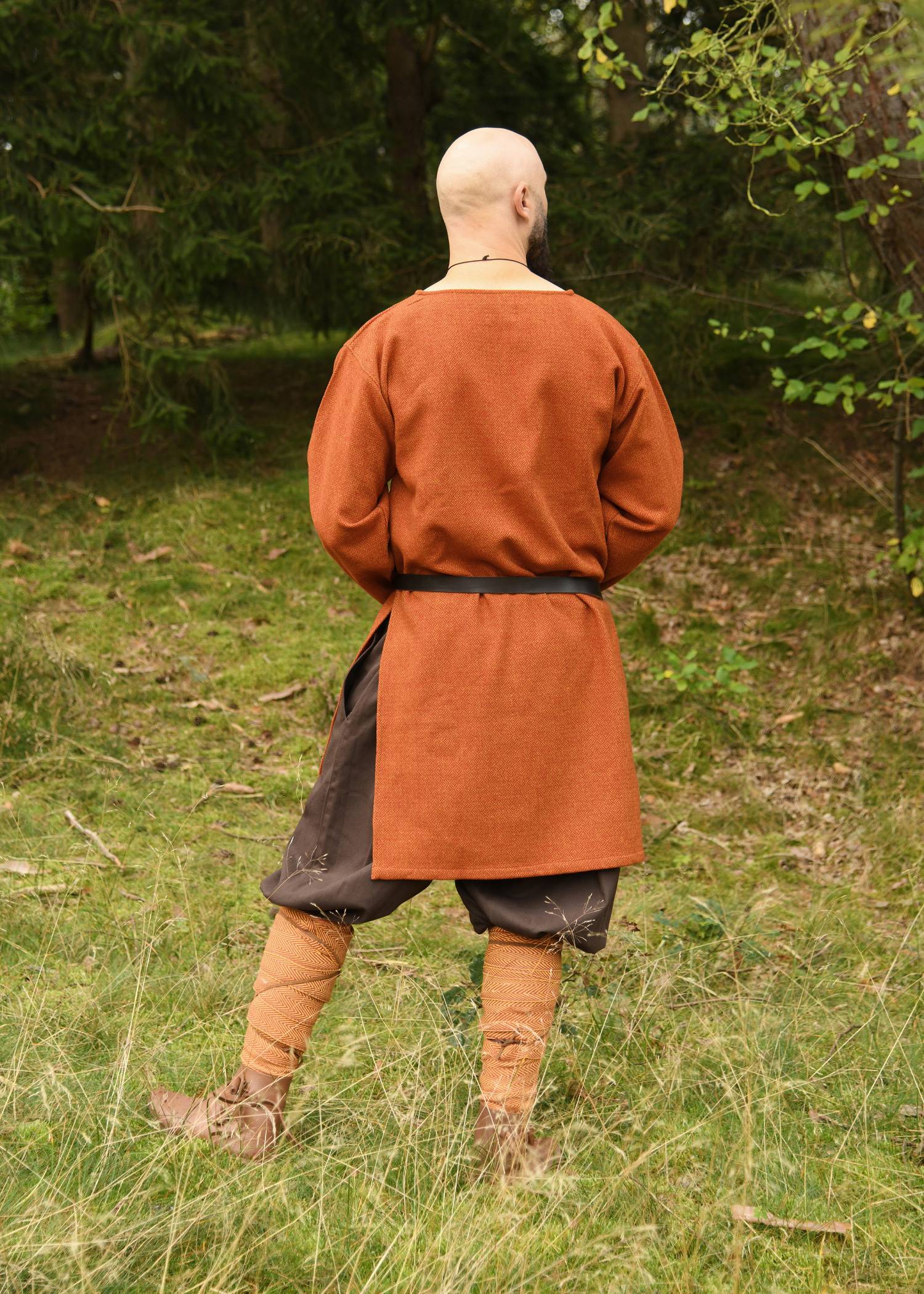 Middeleeuwse wollen tuniek, diamantkeperstof – Vikingtuniek in oranjerood