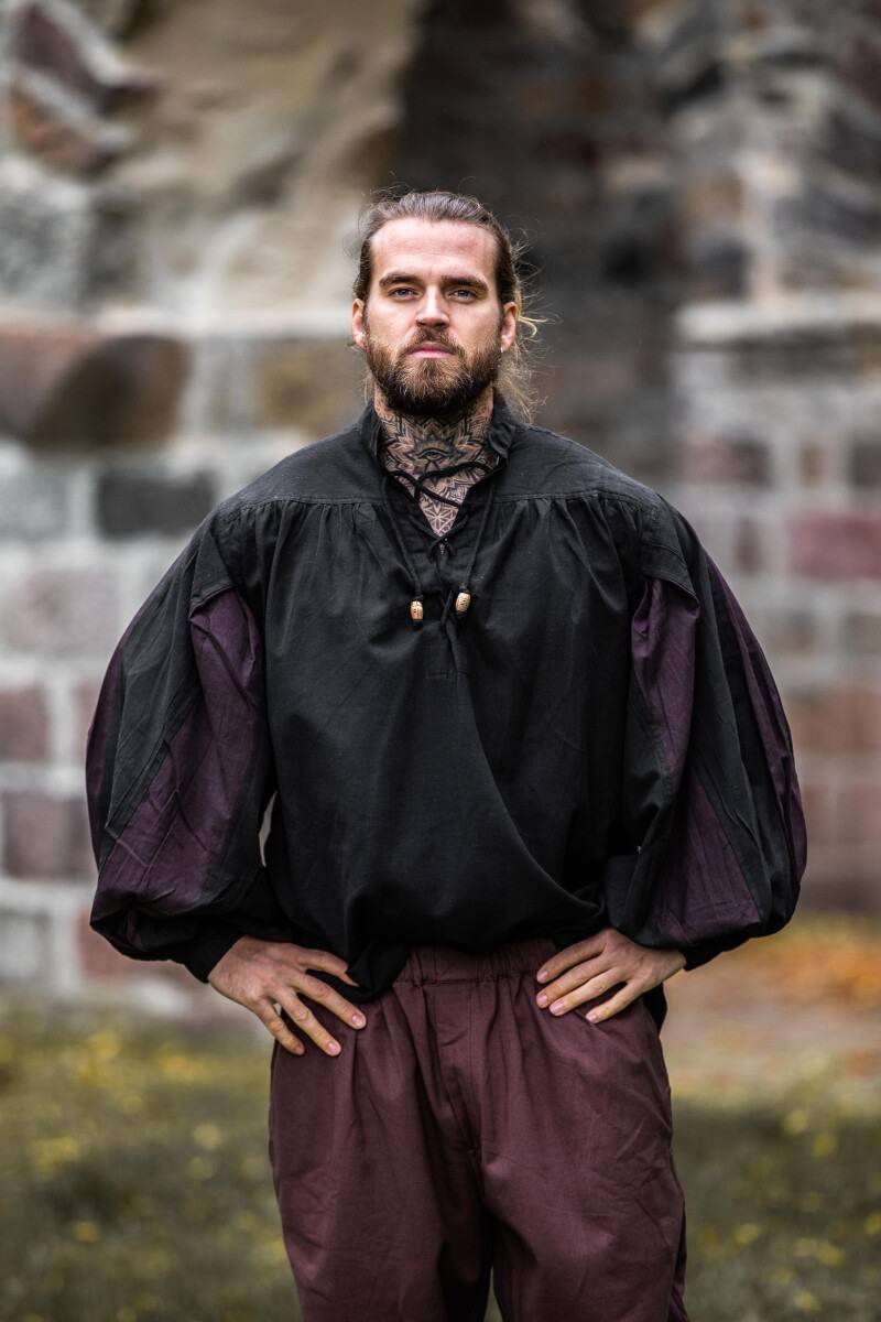 Middeleeuwse Landsknecht Blouse in Zwart met Bruin