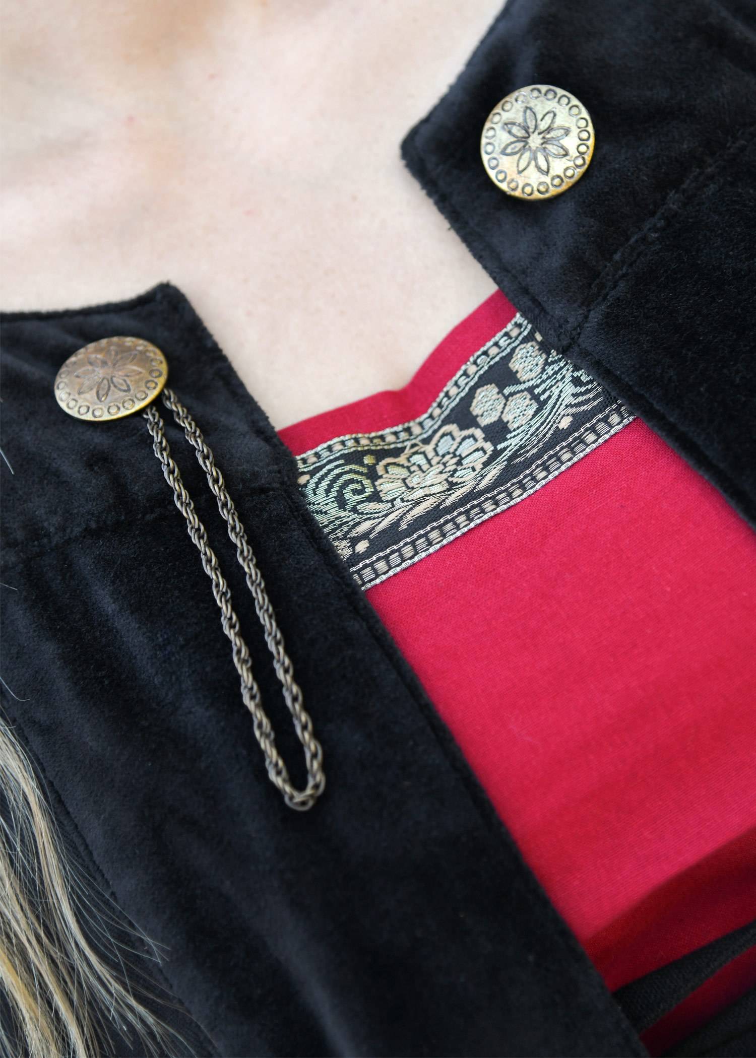 Middeleeuwse Cape met fluwelen bies, unisex, zwart