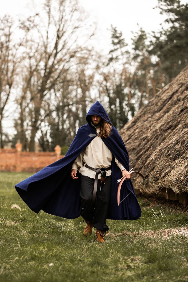 Middeleeuwse Wollen Cape in Blauw, 160 cm
