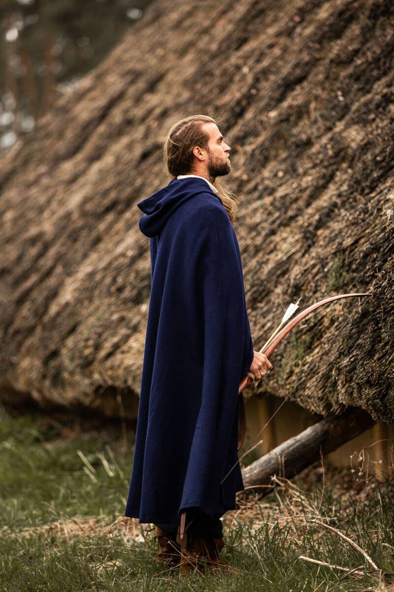 Middeleeuwse Wollen Cape in Blauw, 160 cm