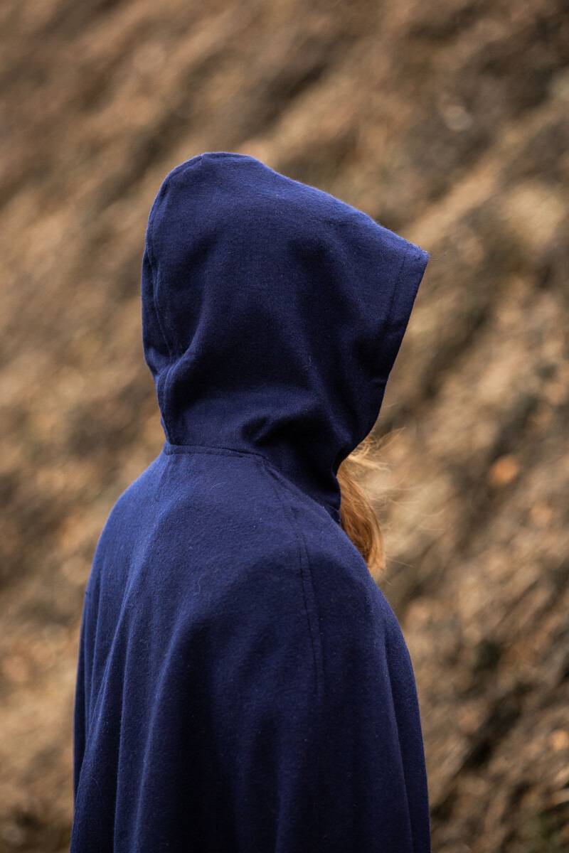 Middeleeuwse Wollen Cape in Blauw, 160 cm