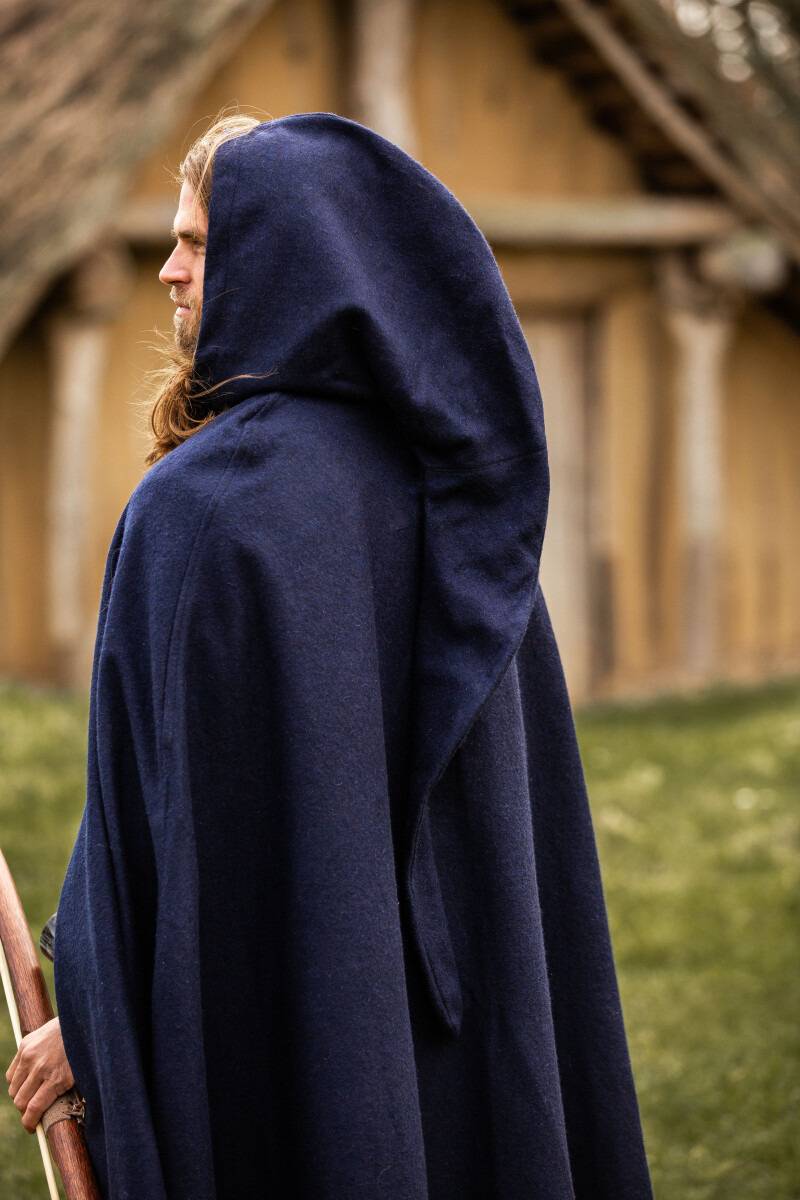 ​Middeleeuwse Wollen Cape in Blauw, 131 cm
