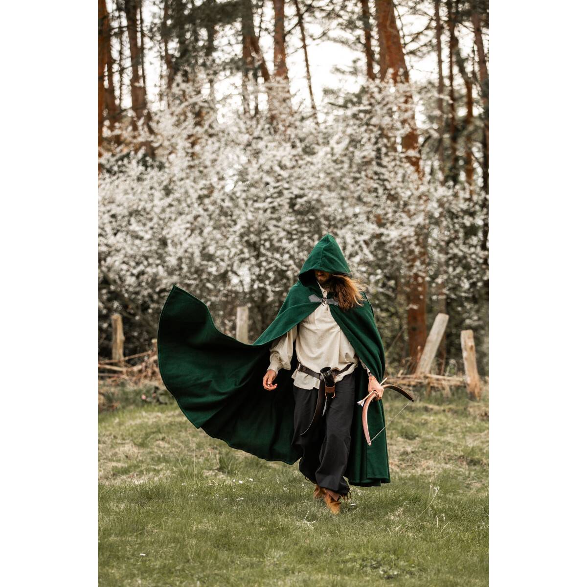 ​​​​Middeleeuwse Wollen Cape in Groen, 160 cm
