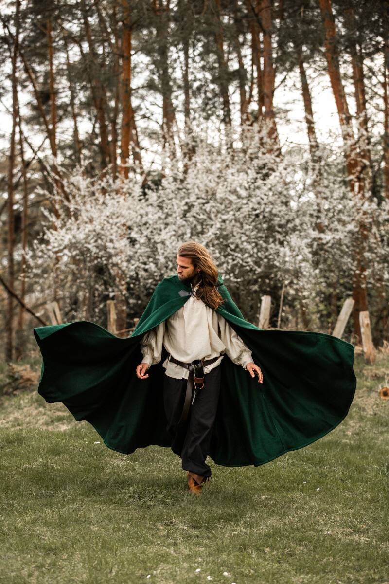 ​​​​Middeleeuwse Wollen Cape in Groen, 160 cm