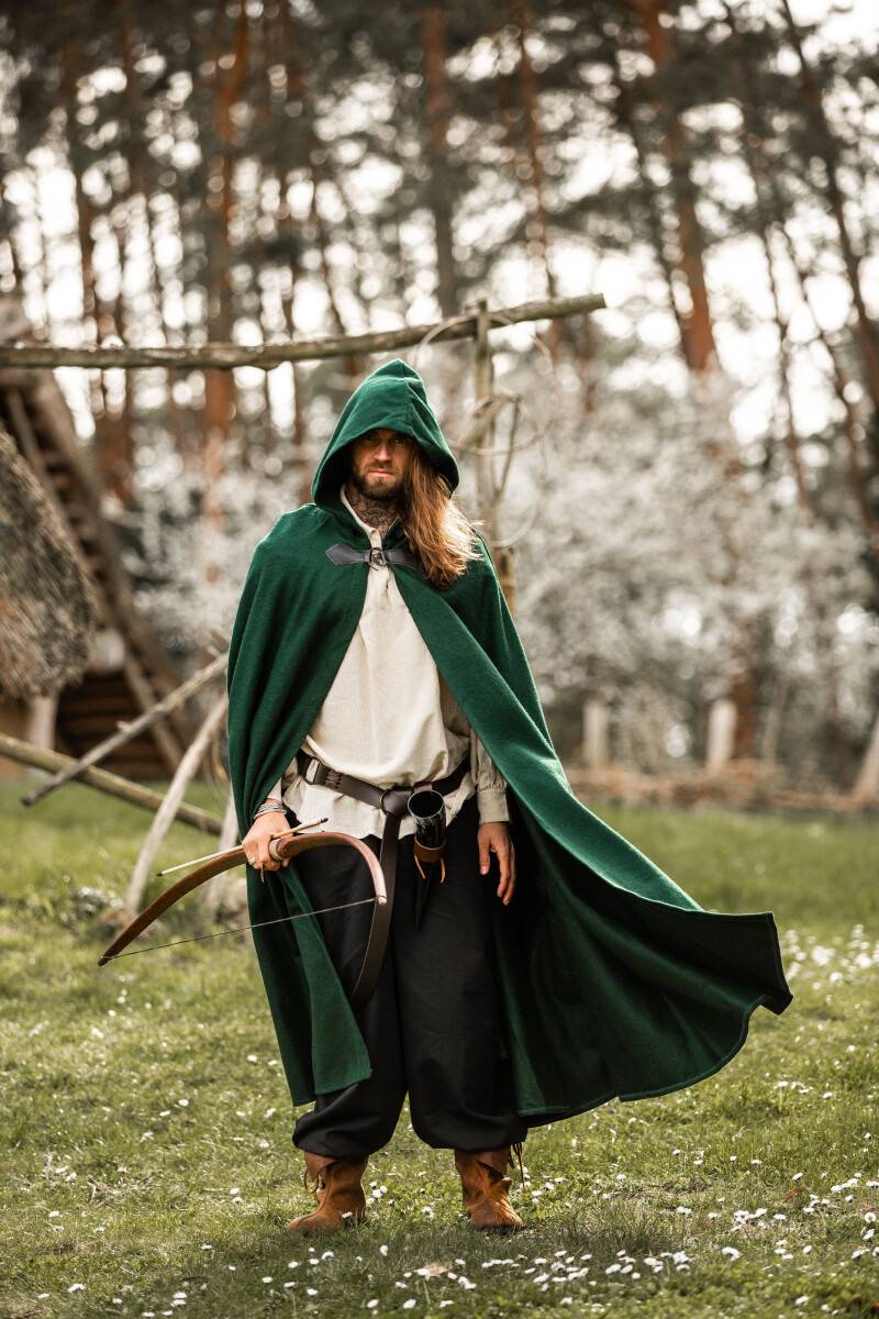 ​Middeleeuwse Wollen Cape in Groen, 131 cm