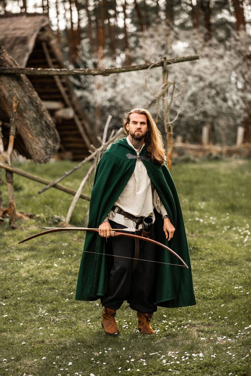 ​Middeleeuwse Wollen Cape in Groen, 131 cm