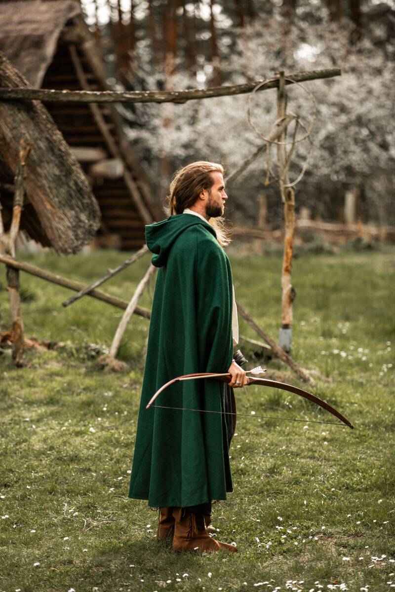 ​Middeleeuwse Wollen Cape in Groen, 131 cm