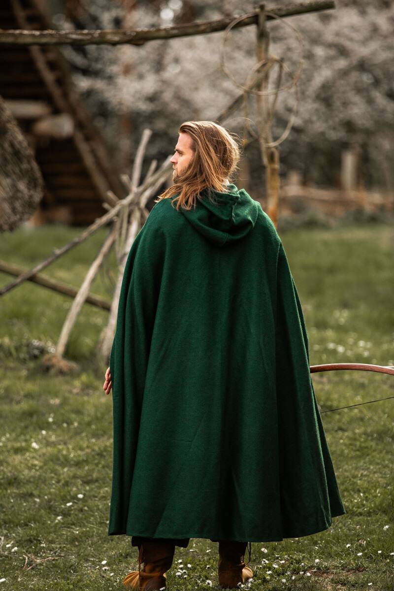 ​Middeleeuwse Wollen Cape in Groen, 131 cm