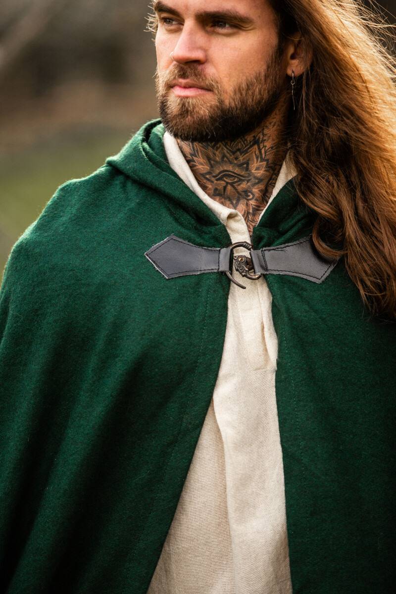 ​Middeleeuwse Wollen Cape in Groen, 131 cm