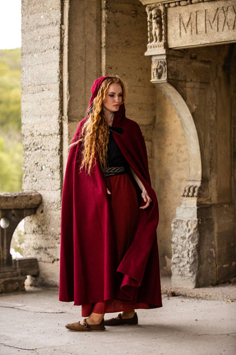 ​​Middeleeuwse Wollen Cape in Rood, 160 cm