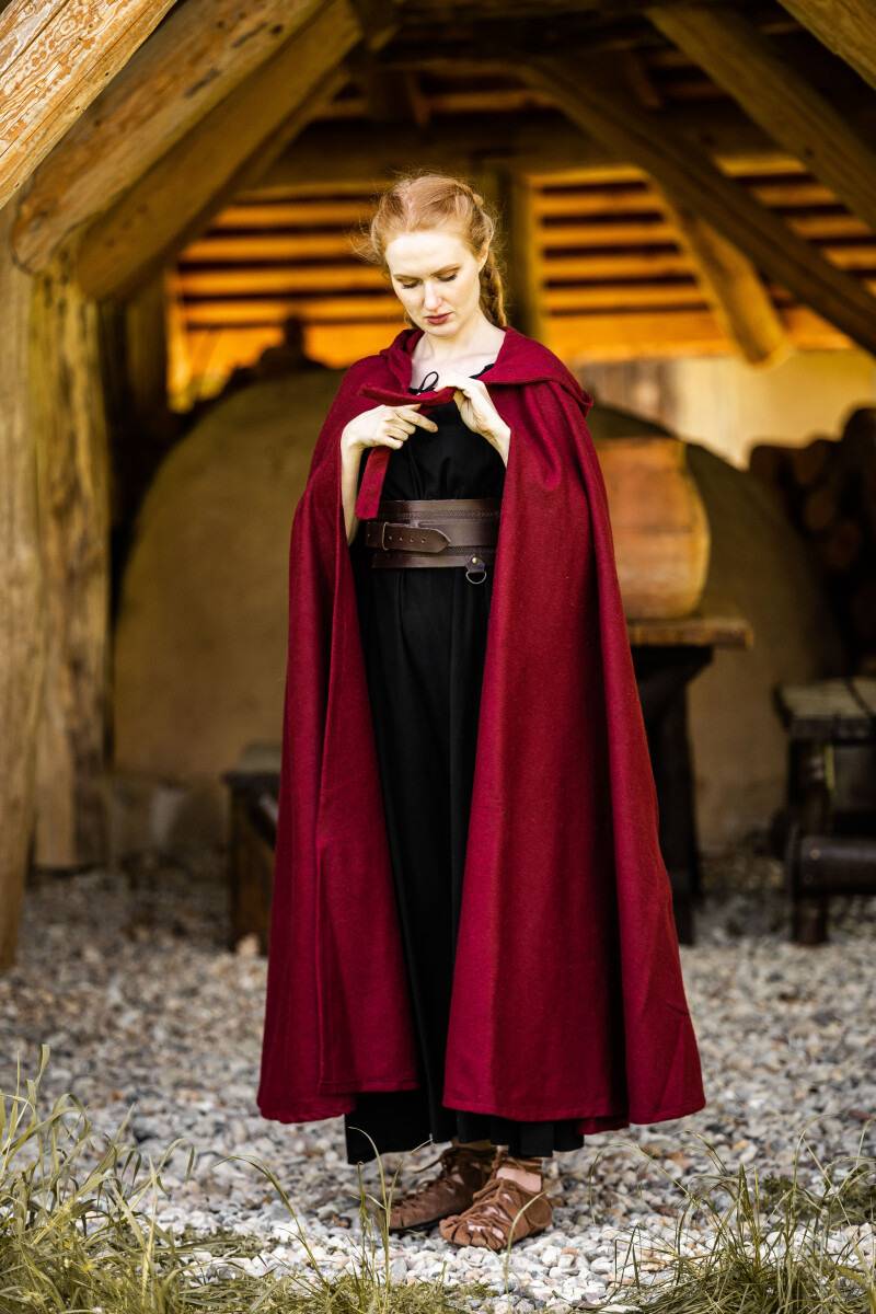 ​Middeleeuwse Wollen Cape in Rood, 131 cm