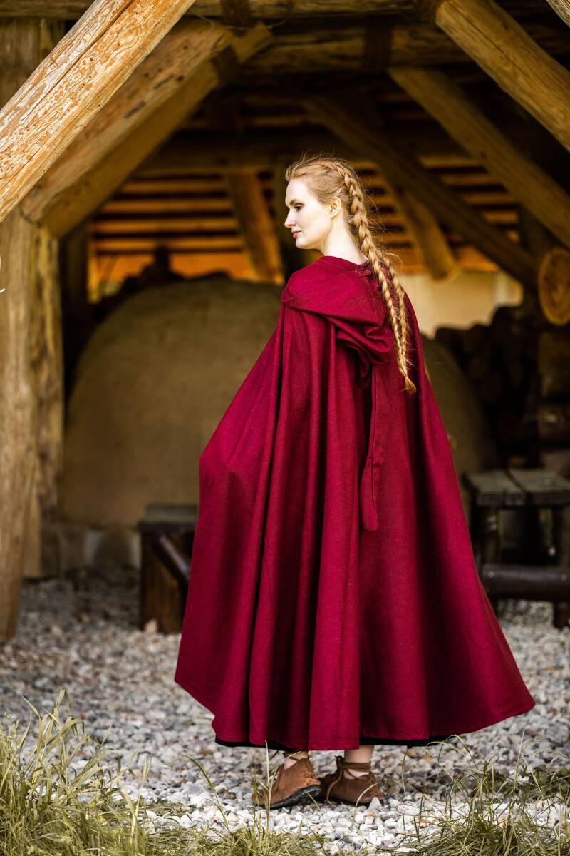 ​Middeleeuwse Wollen Cape in Rood, 131 cm