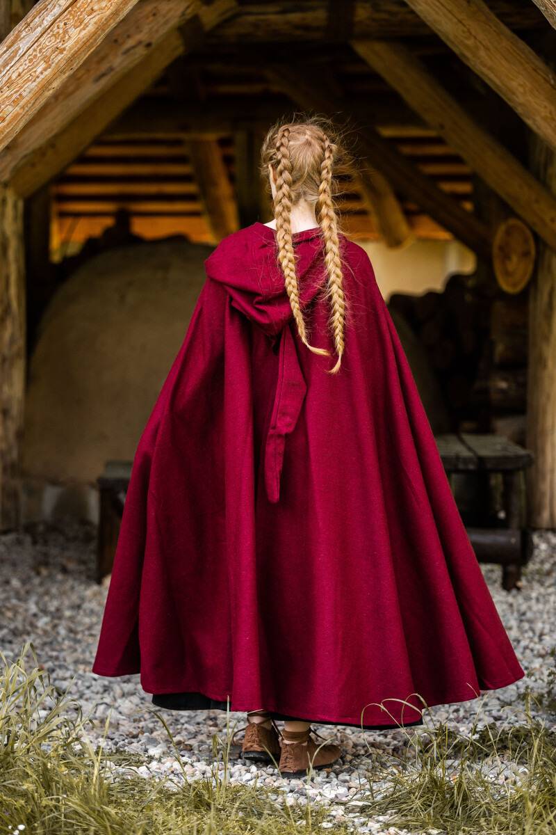 ​Middeleeuwse Wollen Cape in Rood, 131 cm