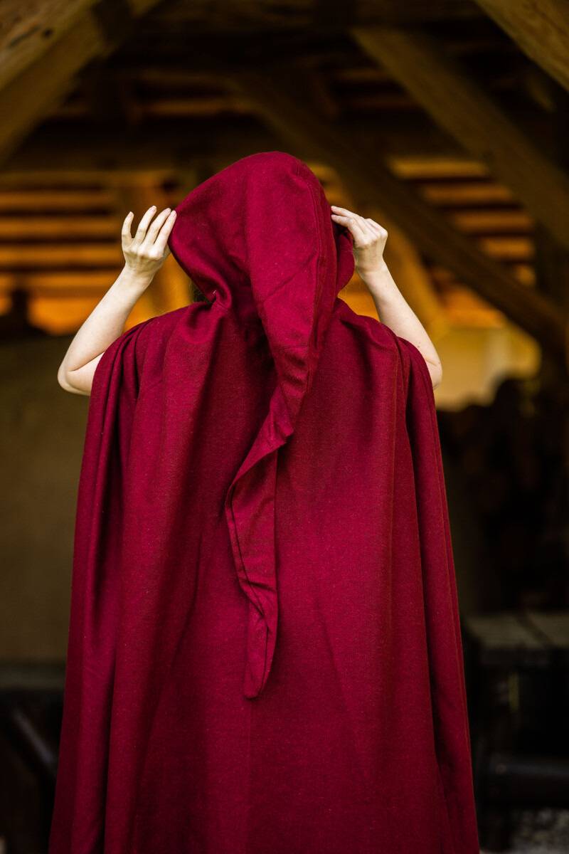 ​Middeleeuwse Wollen Cape in Rood, 131 cm