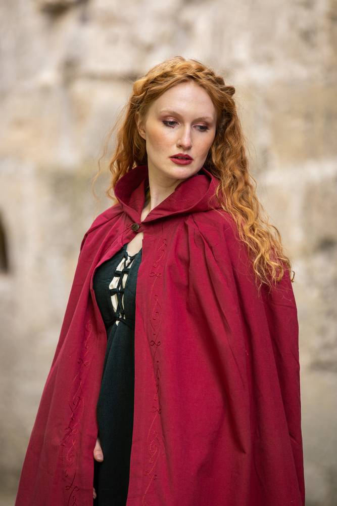 Middeleeuwse Katoenen Cape in Rood, 131 cm