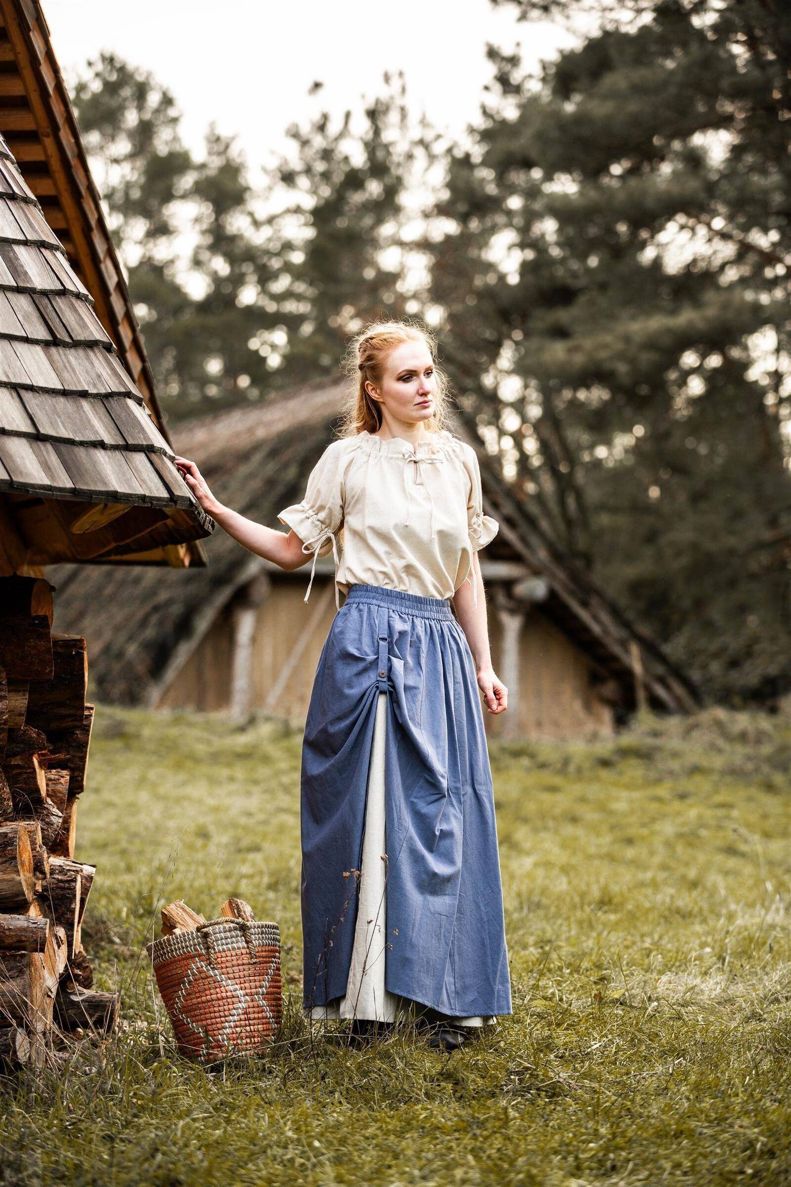 Piraten Blouse met korte mouwen in natuurkleur