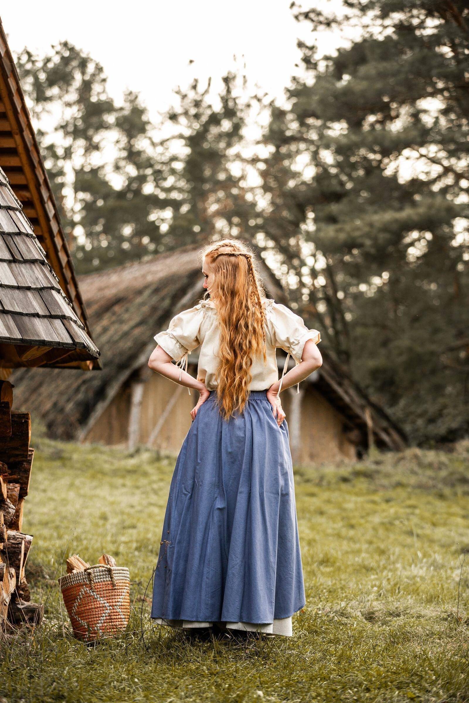 Middeleeuwse Blouse Eva met korte mouwen in naturel