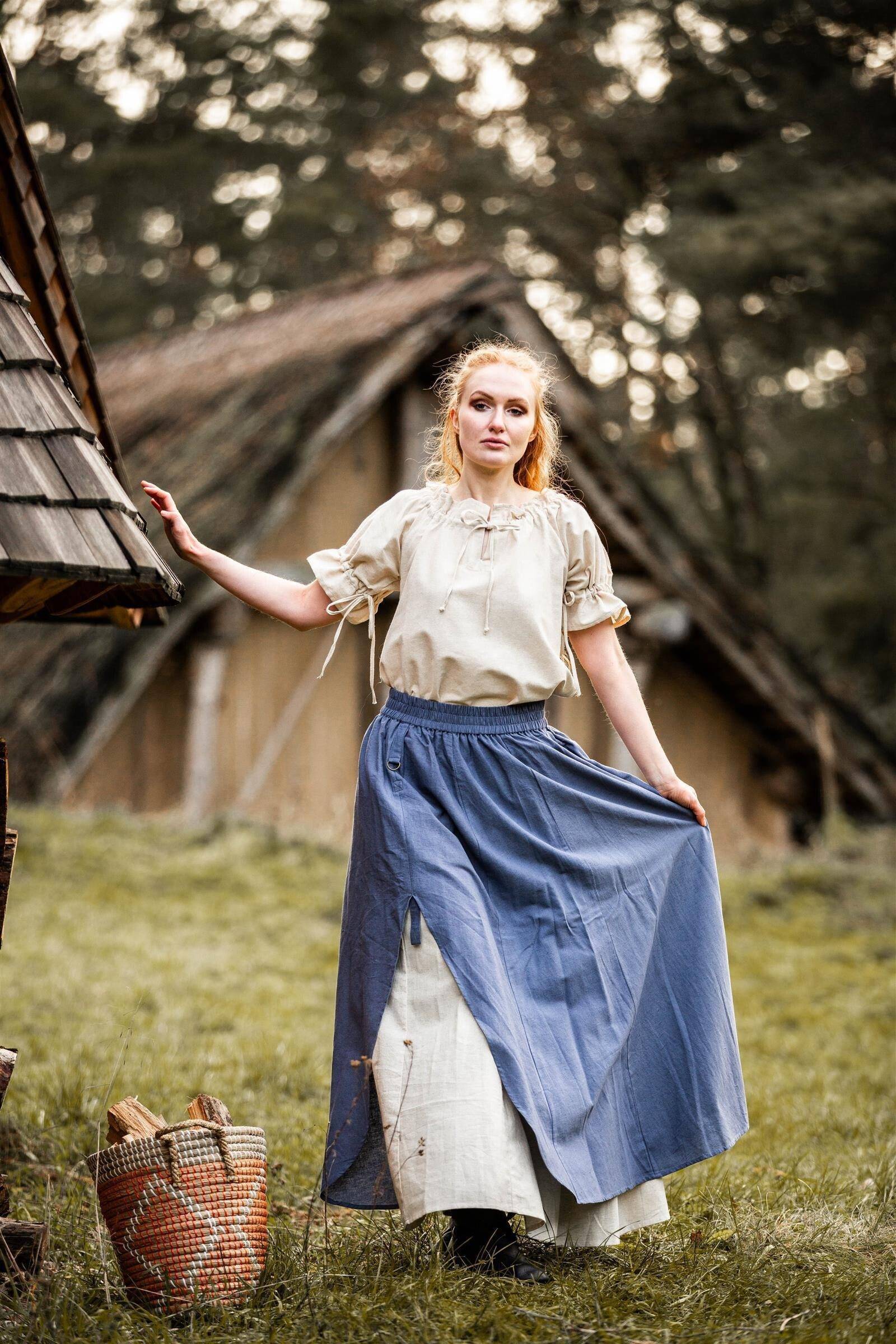 Piraten Blouse met korte mouwen in natuurkleur