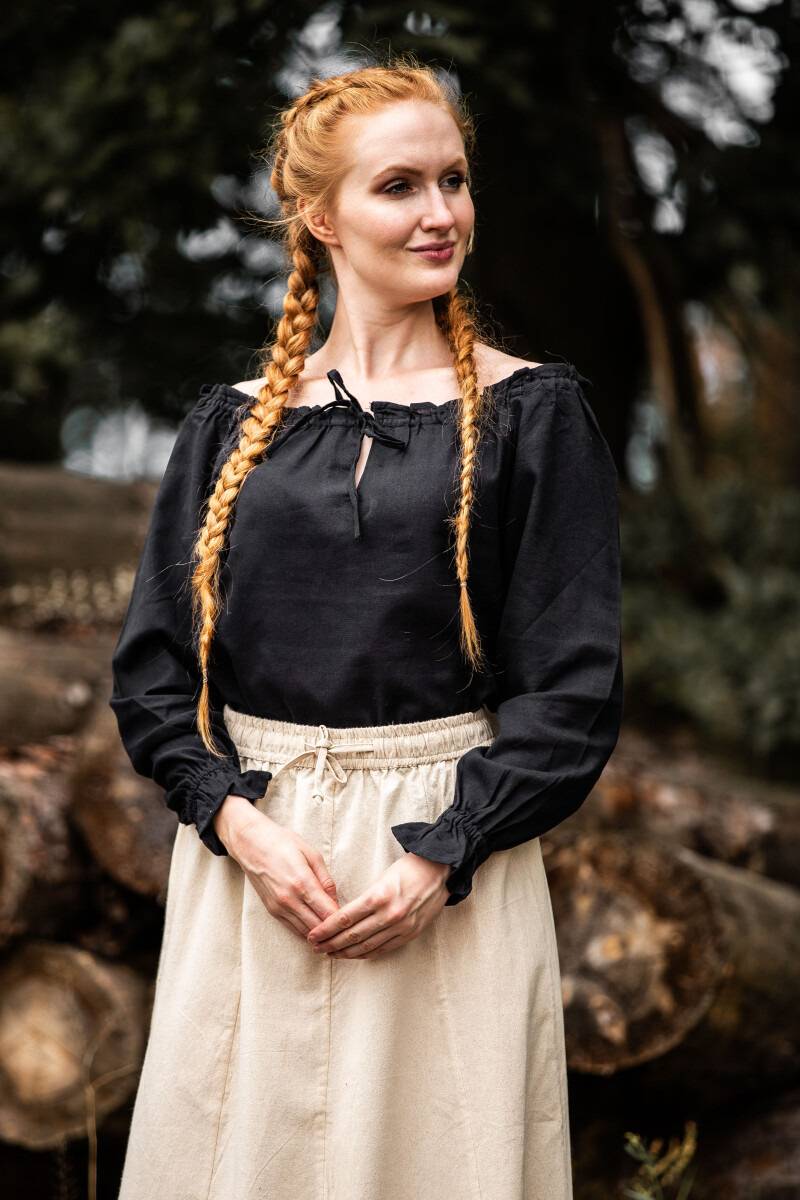 ​Middeleeuwse Dames Blouse in Zwart