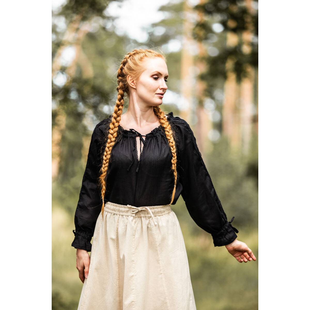 ​​​​​​Middeleeuwse Dames Blouse in Zwart