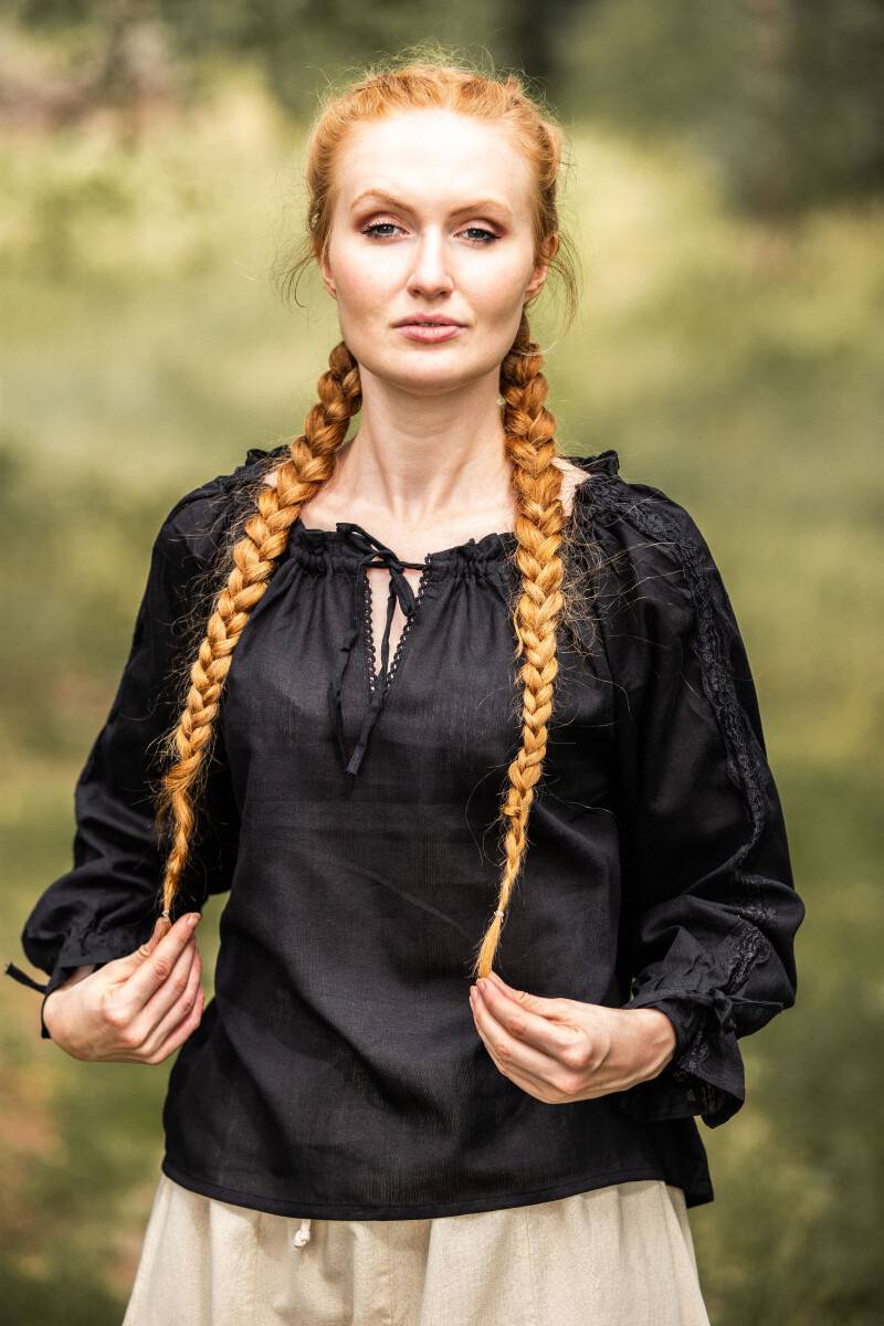 ​​​​​​Middeleeuwse Dames Blouse in Zwart