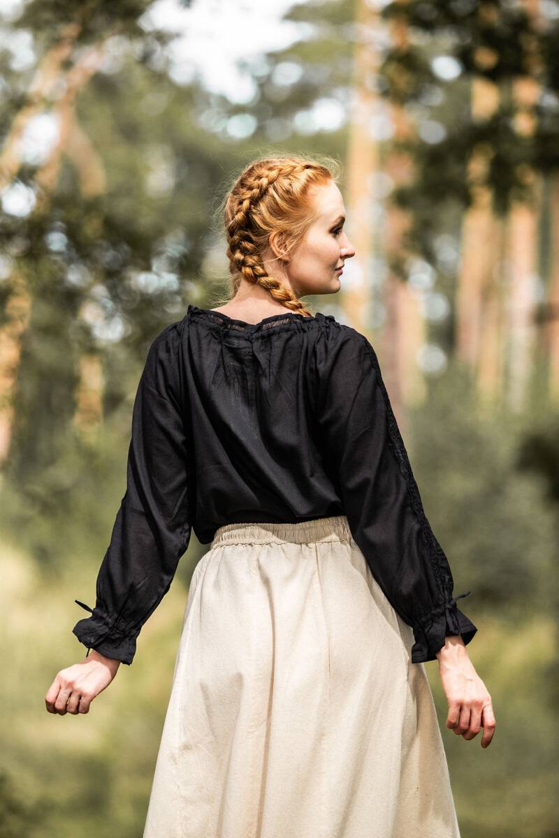 ​​​​​​Middeleeuwse Dames Blouse in Zwart