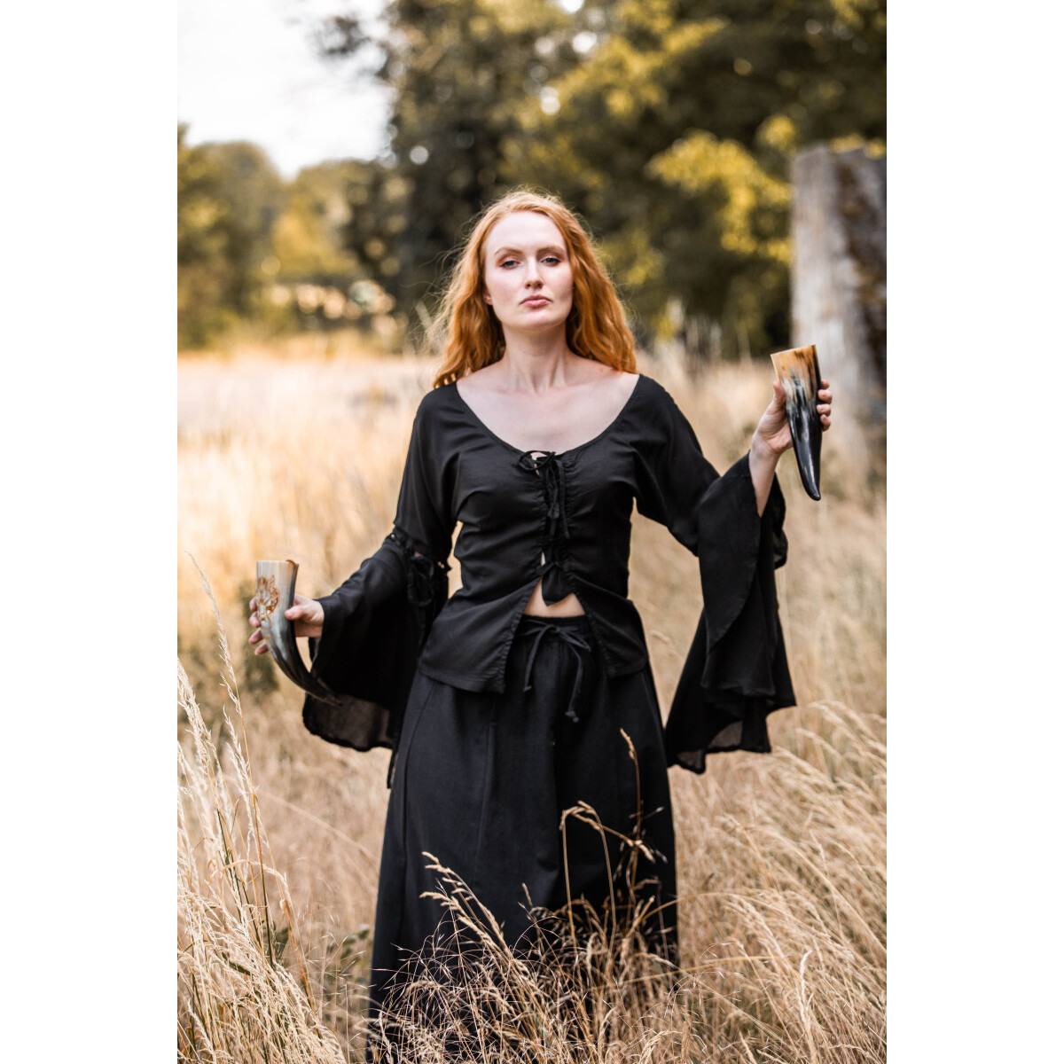 Middeleeuwse Dames Blouse in Zwart