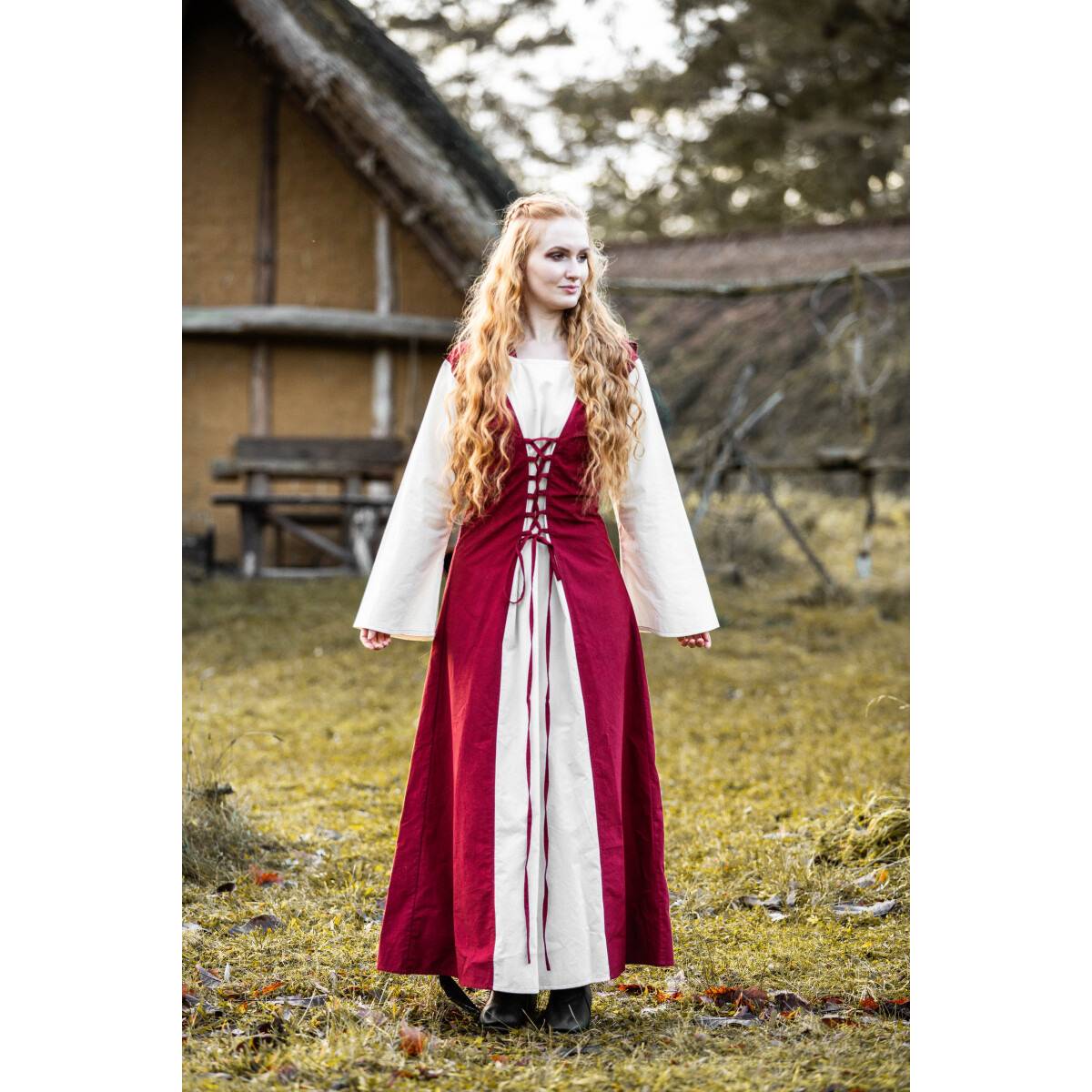 Middeleeuwse Jurk in rood/naturel
