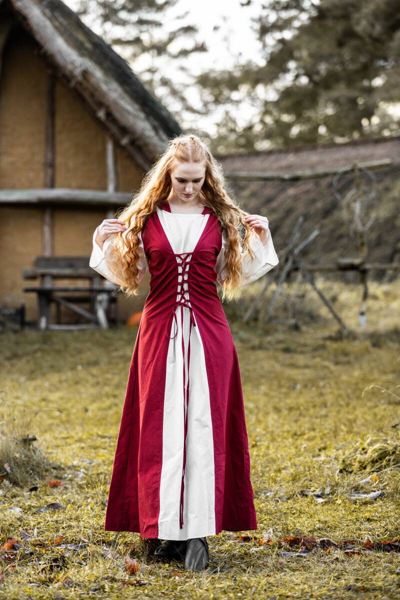 Middeleeuwse Jurk in rood/naturel