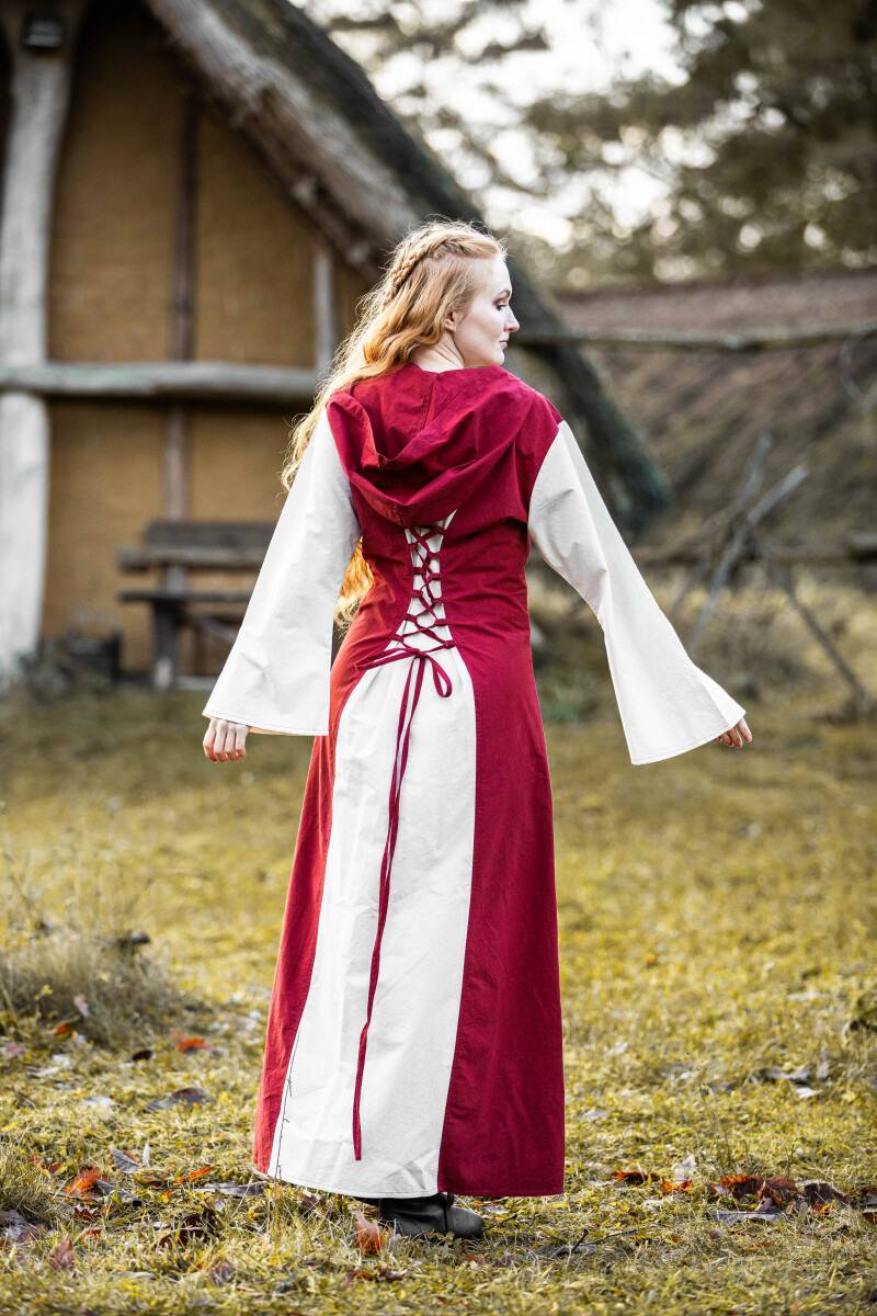 Middeleeuwse Jurk in rood/naturel