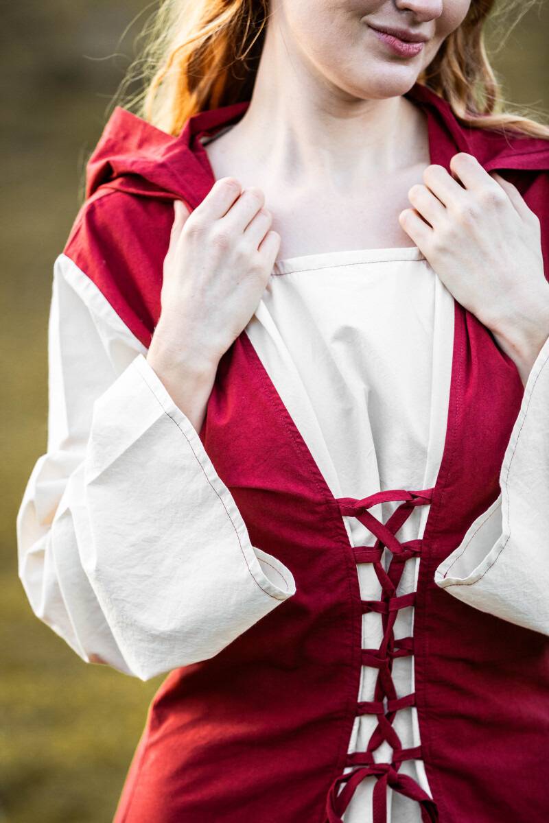 Middeleeuwse Jurk in rood/naturel