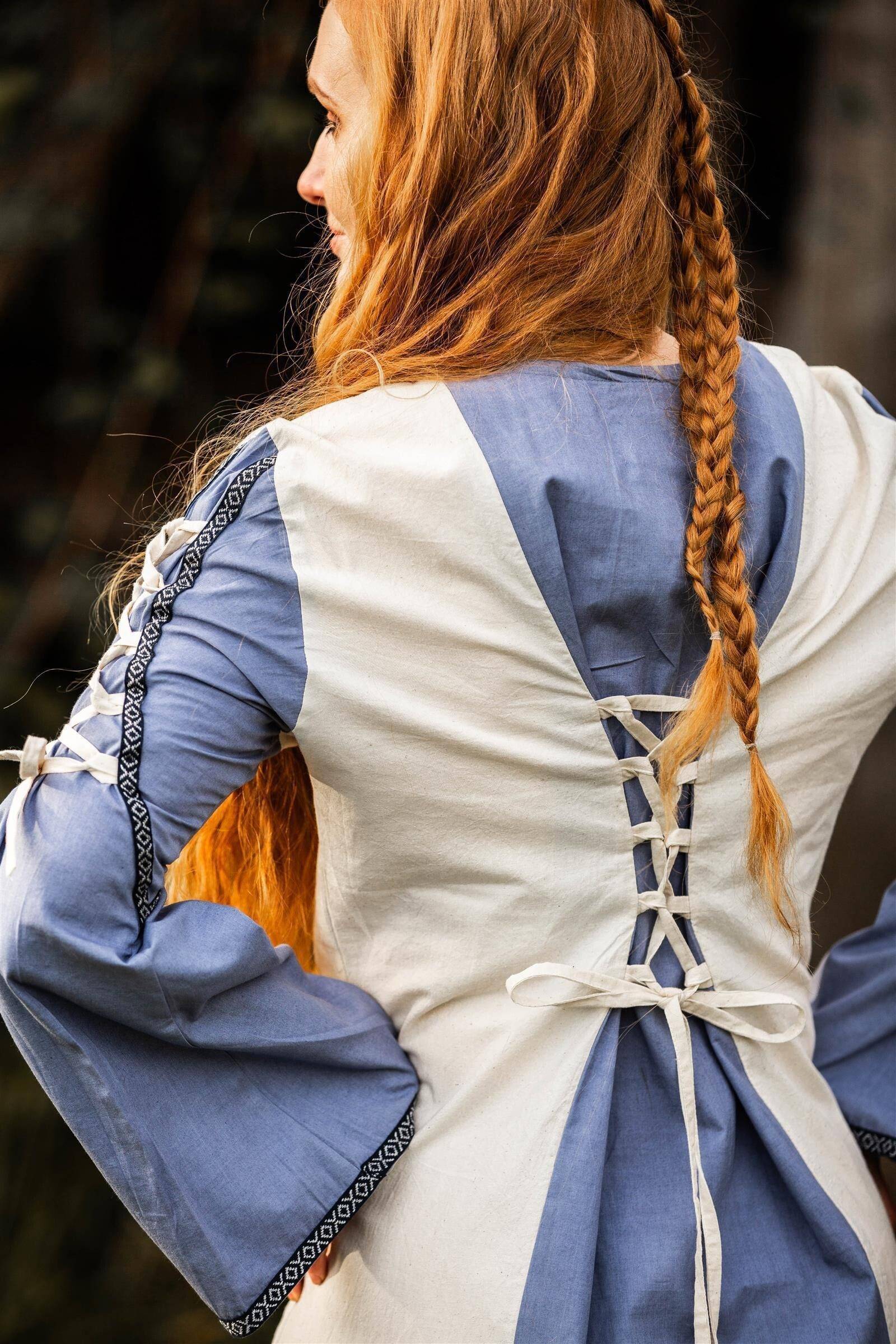 Middeleeuwse jurk in Blauw/Natuur