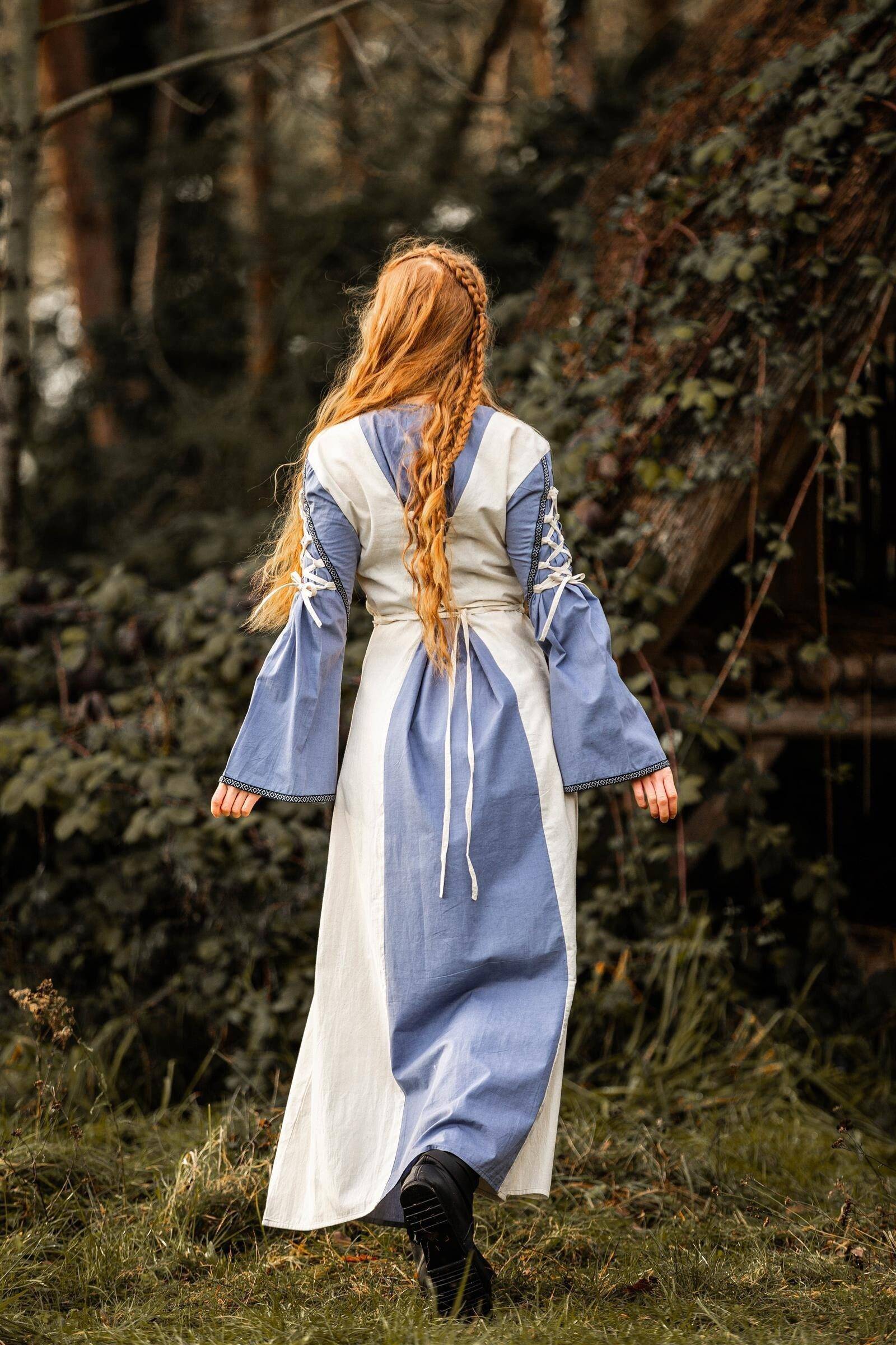 Middeleeuwse jurk in Blauw/Natuur